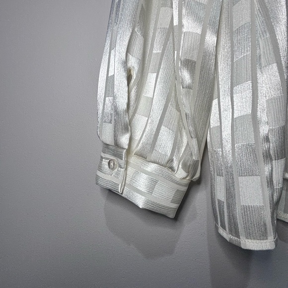 White Vintage Satin Blouse with optional bow tie - Picture 7 of 8